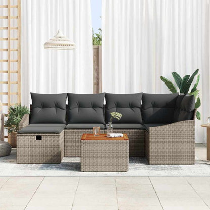 Gartensofa-set mit Kissen mit Speicher 7 pcs Grau Poly Rattan