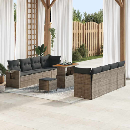 Gartensofa-set mit Kissen 11 pcs Grau Poly Rattan