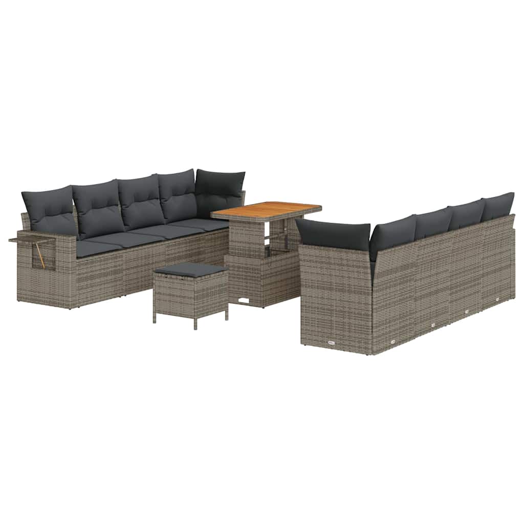 Gartensofa-set mit Kissen 11 pcs Grau Poly Rattan