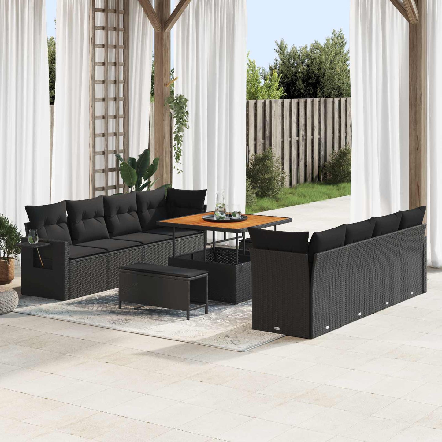 Gartensofa-set mit Kissen 11 pcs Schwarz Poly Rattan