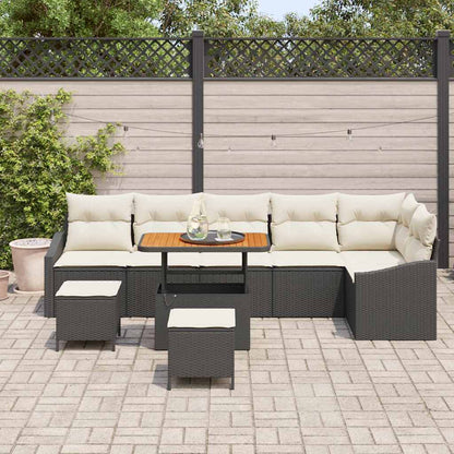 Gartensofa-set mit Kissen 9 pcs Schwarz Poly-Rattan