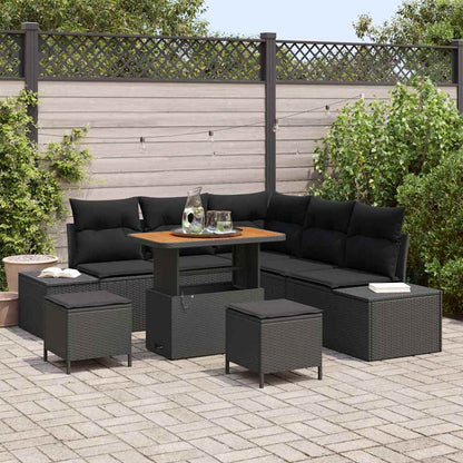 Gartensofa-set mit Kissen 8 pcs Schwarz Poly-Rattan
