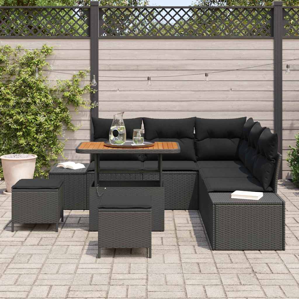Gartensofa-set mit Kissen 8 pcs Schwarz Poly-Rattan