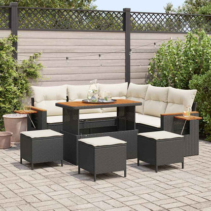 Gartensofa-set mit Kissen 9 pcs Schwarz und Creme