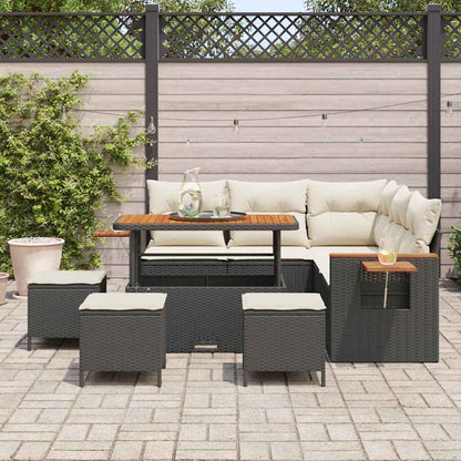 Gartensofa-set mit Kissen 9 pcs Schwarz und Creme