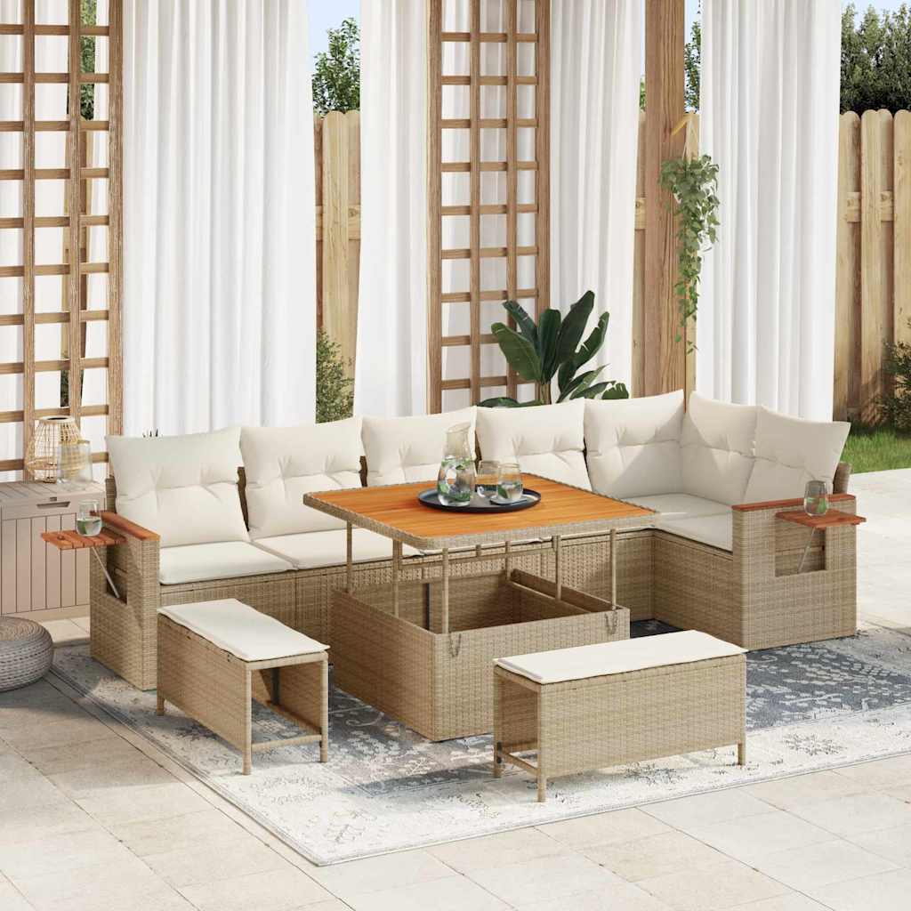 Gartensofa-set mit Kissen 9 pcs Beige und Creme