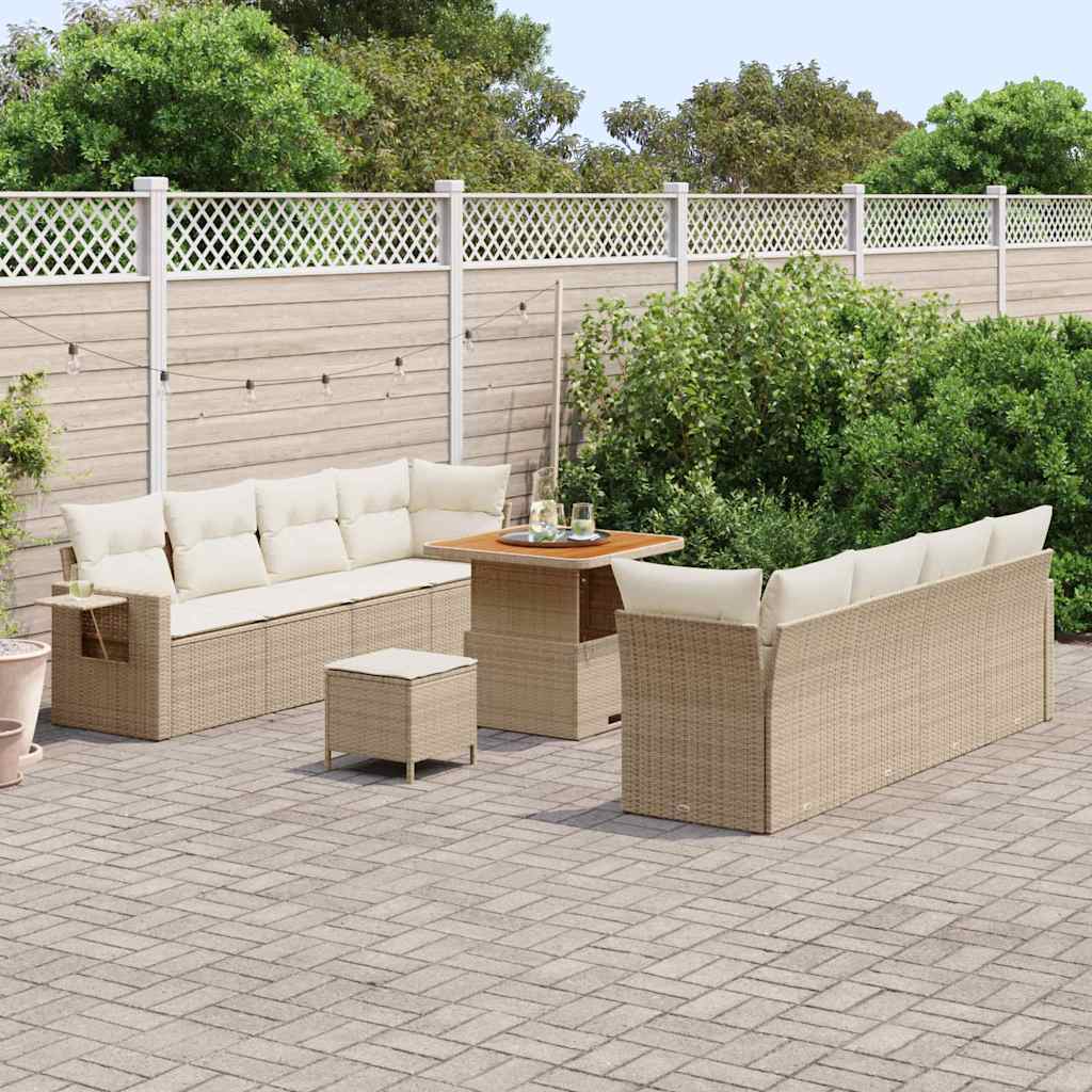 Gartensofa-set mit Kissen 11 pcs Beige und Creme Poly-Rattan