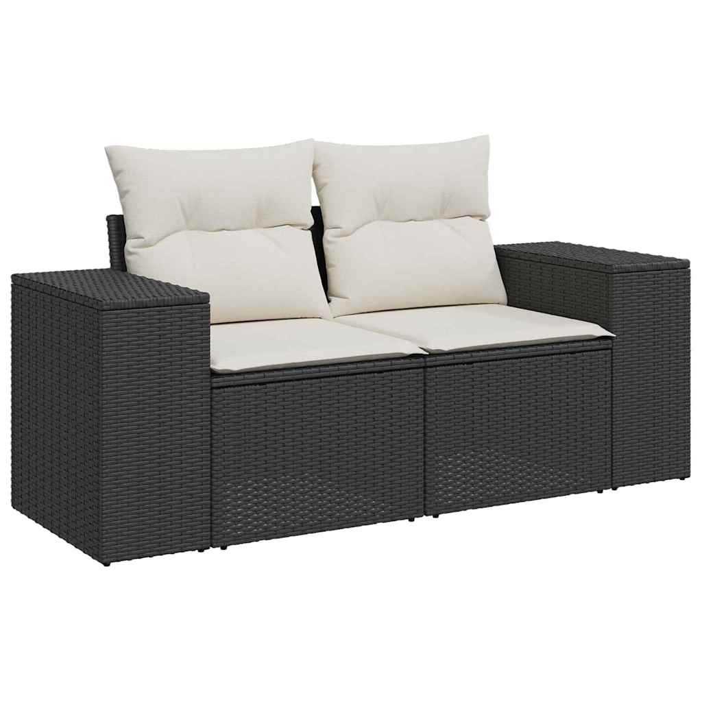 Gartensofa-set mit Kissen 10 pcs Schwarz und Creme Poly Rattan