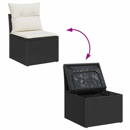 Gartensofa-set mit Kissen 10 pcs Schwarz und Creme Poly Rattan