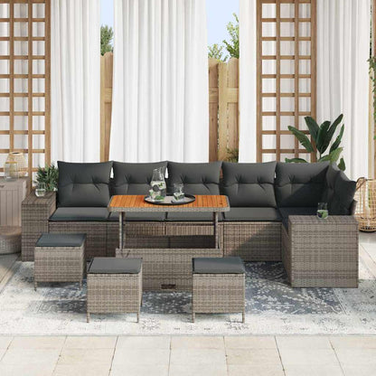 Gartensofa-set mit Kissen 10 pcs Grau Poly-Rattan