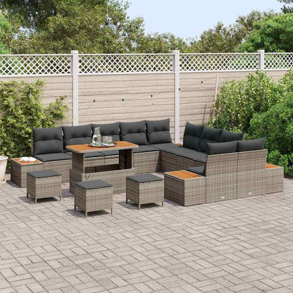 Gartensofa-set mit Kissen mit Speicher 14 pcs Grau Poly Rattan