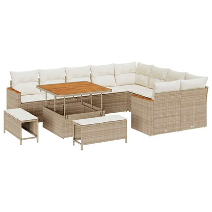 Gartensofa-set mit Kissen mit Speicher 12 pcs Beige Poly Rattan