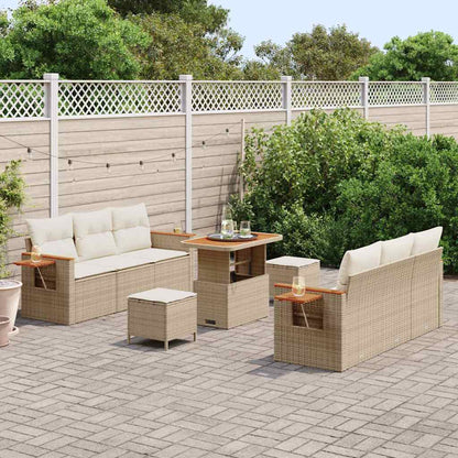 Gartensofa-set mit Kissen 11 pcs Beige und Creme Poly-Rattan