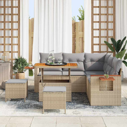 Gartensofa-set mit Kissen 9 pcs Beige und Hellgrau Poly-Rattan