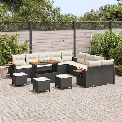 Gartensofa-set mit Kissen 18 pcs Schwarz und Creme Poly-Rattan