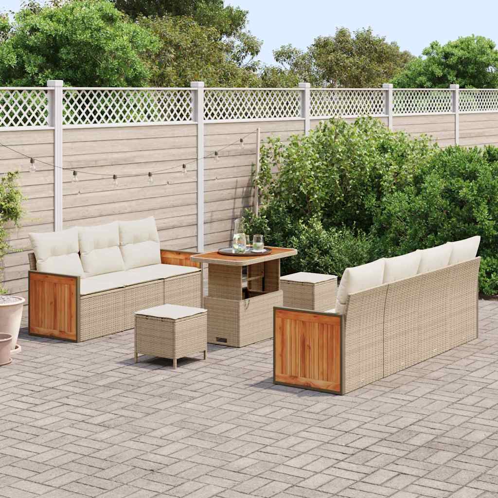 Gartensofa-set mit Kissen 13 pcs Beige und Creme Poly-Rattan