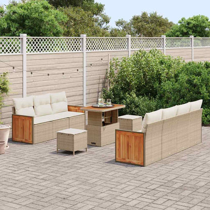 Gartensofa-set mit Kissen 13 pcs Beige und Creme Poly-Rattan