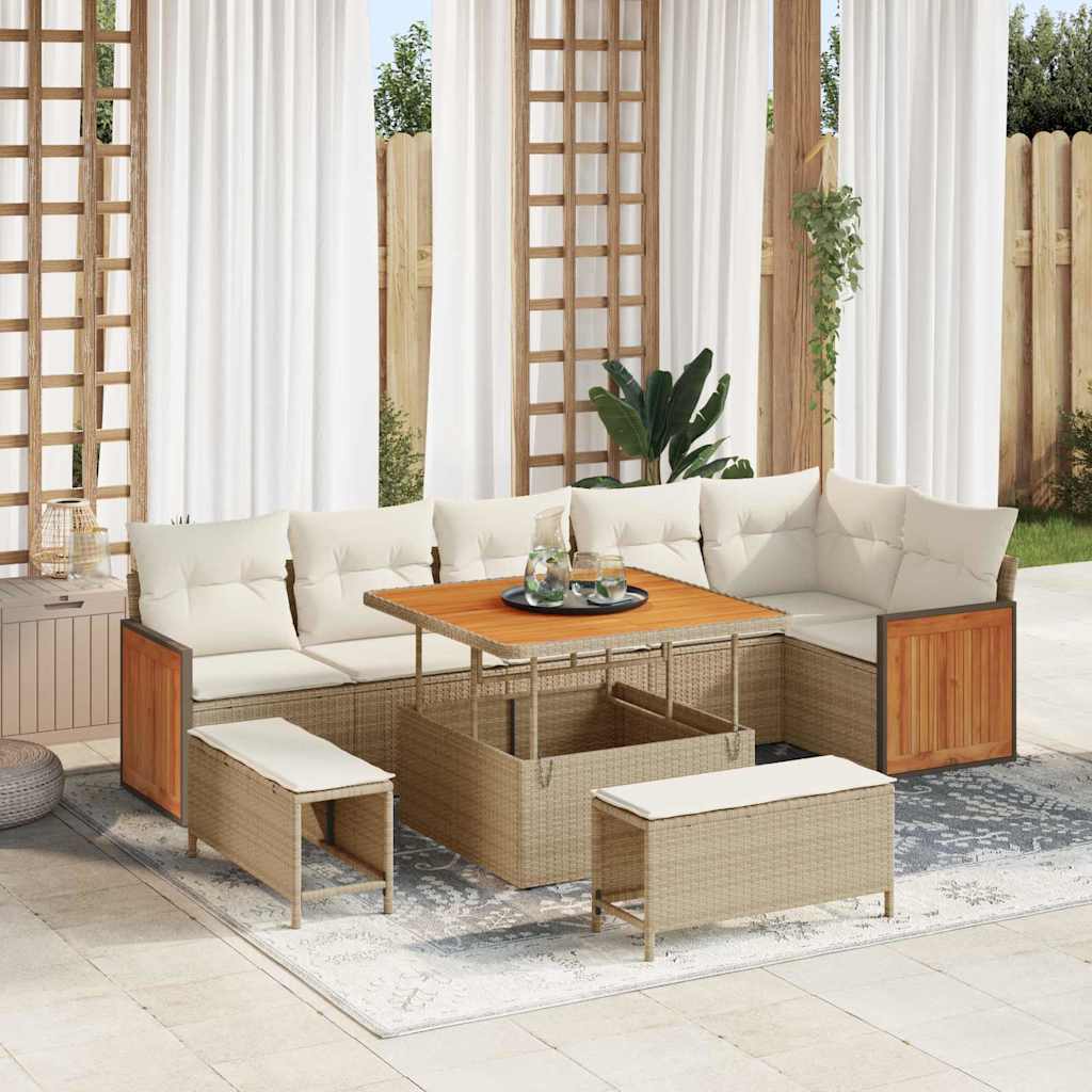 Gartensofa-set mit Kissen 11 pcs Beige und Creme Poly-Rattan