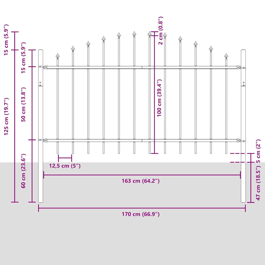 Gartenzaun 7 pcs Weiß 170 x 140 cm Pulverbeschichteter Stahl