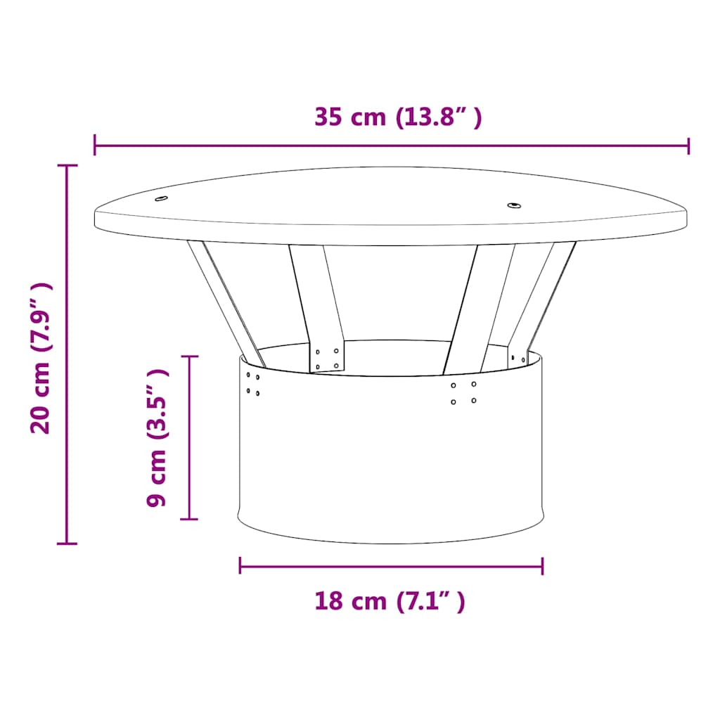 Regenabdeckung Schornstein Silber 35 x 35 x 20 cm Edelstahl