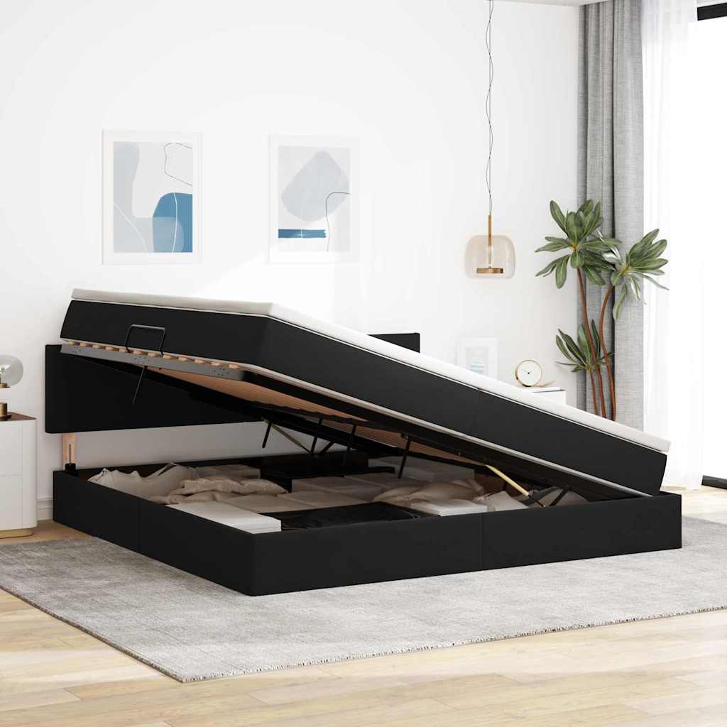 Aufbewahrungsbett mit Matratze Schwarz 200 x 200 cm Samt