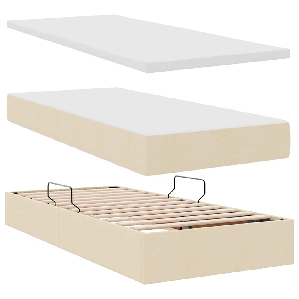 Aufbewahrungsbett mit Matratze Creme 200 x 200 cm Kunstleder