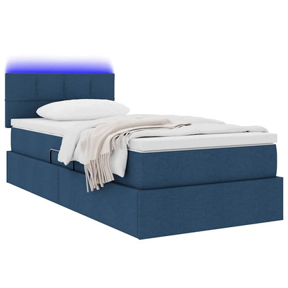 Bett mit Stauraum und LED mit Matratze Blau 100 x 200 cm Stoff