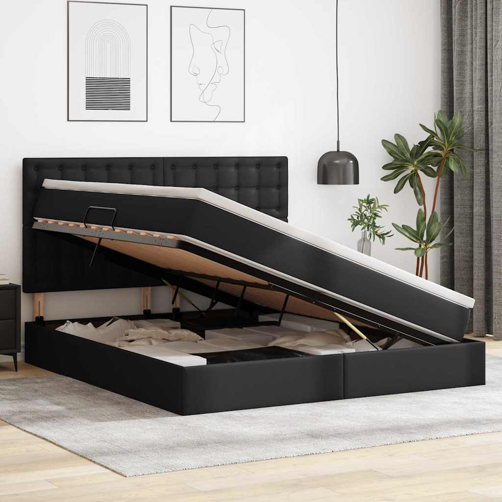 Aufbewahrungsbett mit Matratze Schwarz 180 x 200 cm Kunstleder