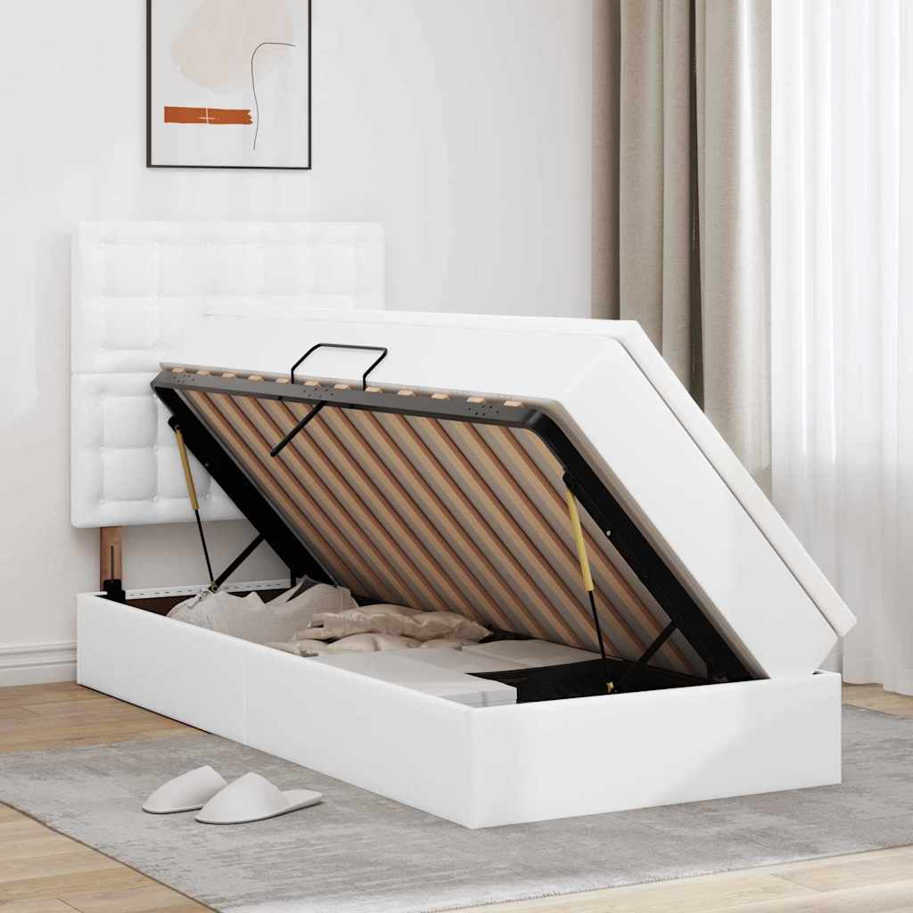 Bett mit Stauraum und LED Reinweiß 100 x 200 cm Kunstleder