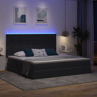 Bett mit Stauraum und LED mit LED Dunkelgrau 200 x 200 cm Samt