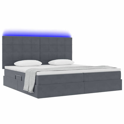 Bett mit Stauraum und LED mit LED Dunkelgrau 200 x 200 cm Samt