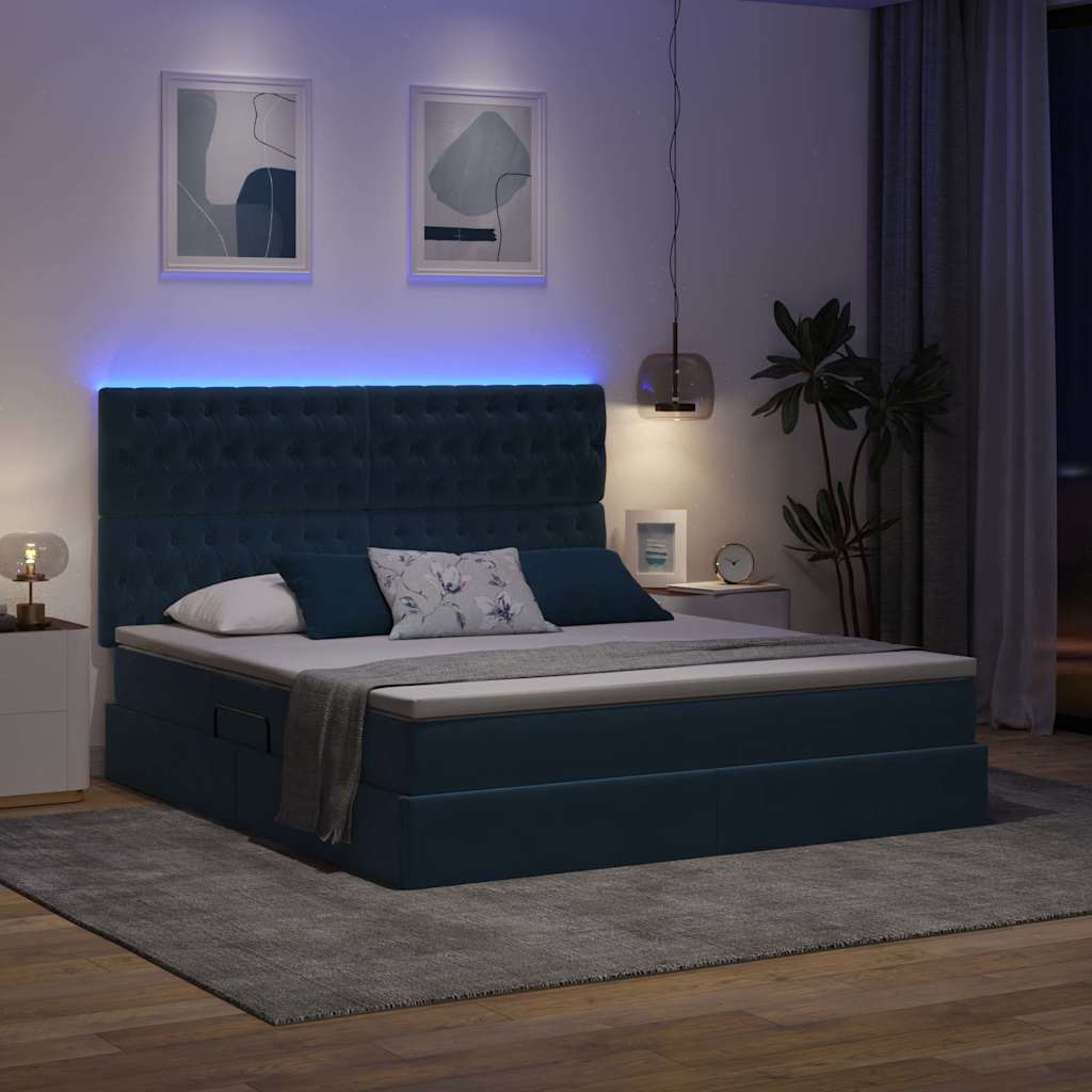 Bett mit Stauraum und LED mit LED Dunkelblau 160 x 200 cm Samt