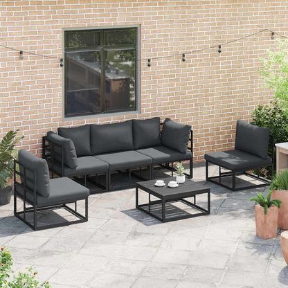 Gartensofa-set mit Kissen 6 pcs Schwarz Aluminium