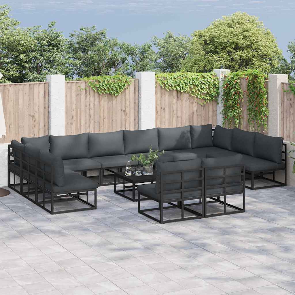 Gartensofa-set mit Kissen 13 pcs Schwarz Aluminium