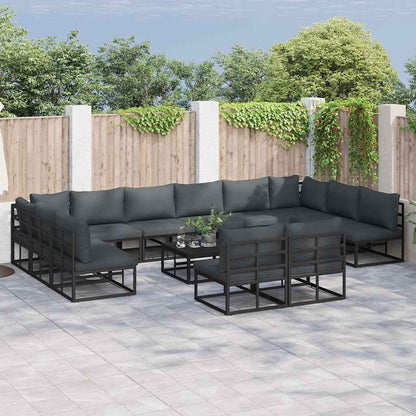 Gartensofa-set mit Kissen 13 pcs Schwarz Aluminium