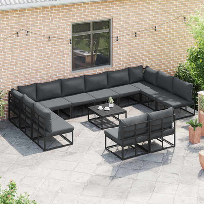 Gartensofa-set mit Kissen 13 pcs Schwarz Aluminium
