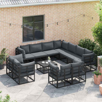 Gartensofa-set mit Kissen 11 pcs Schwarz Aluminium