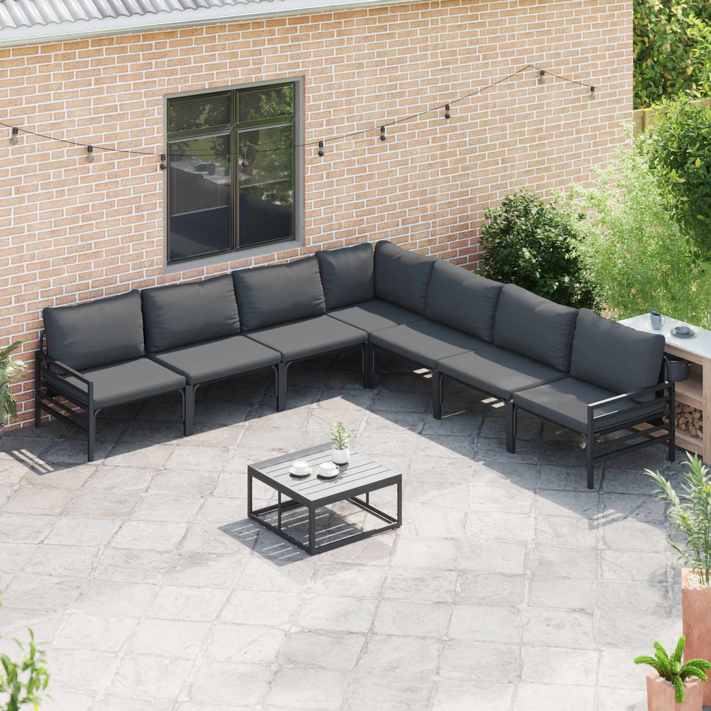 Gartensofa-set mit Kissen 8 pcs Schwarz Stahl