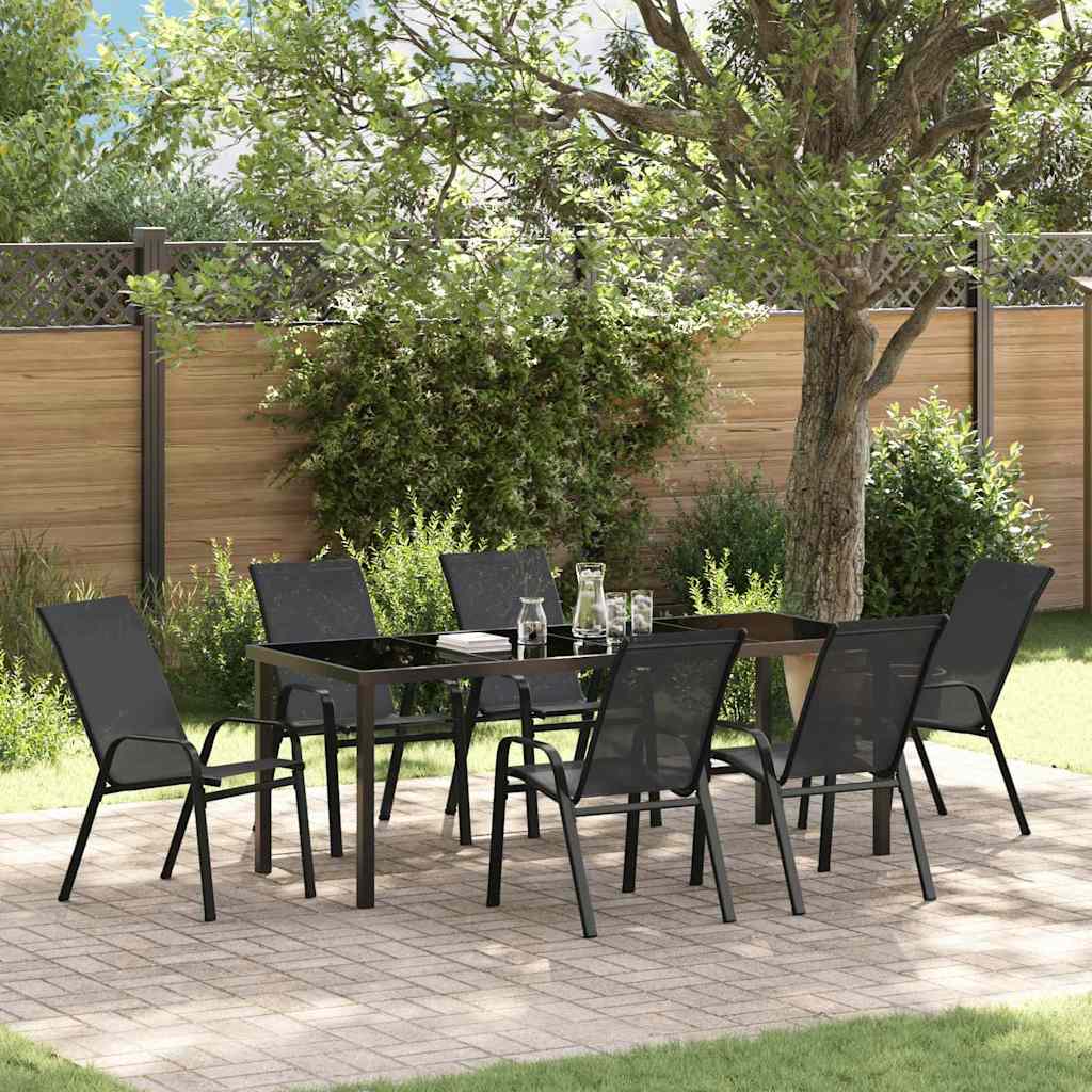 Garten Essgruppe 7 pcs Schwarz Pulverbeschichteter Stahl