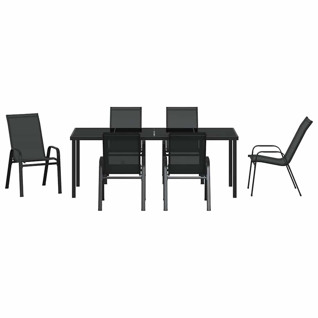 Garten Essgruppe 7 pcs Schwarz Pulverbeschichteter Stahl