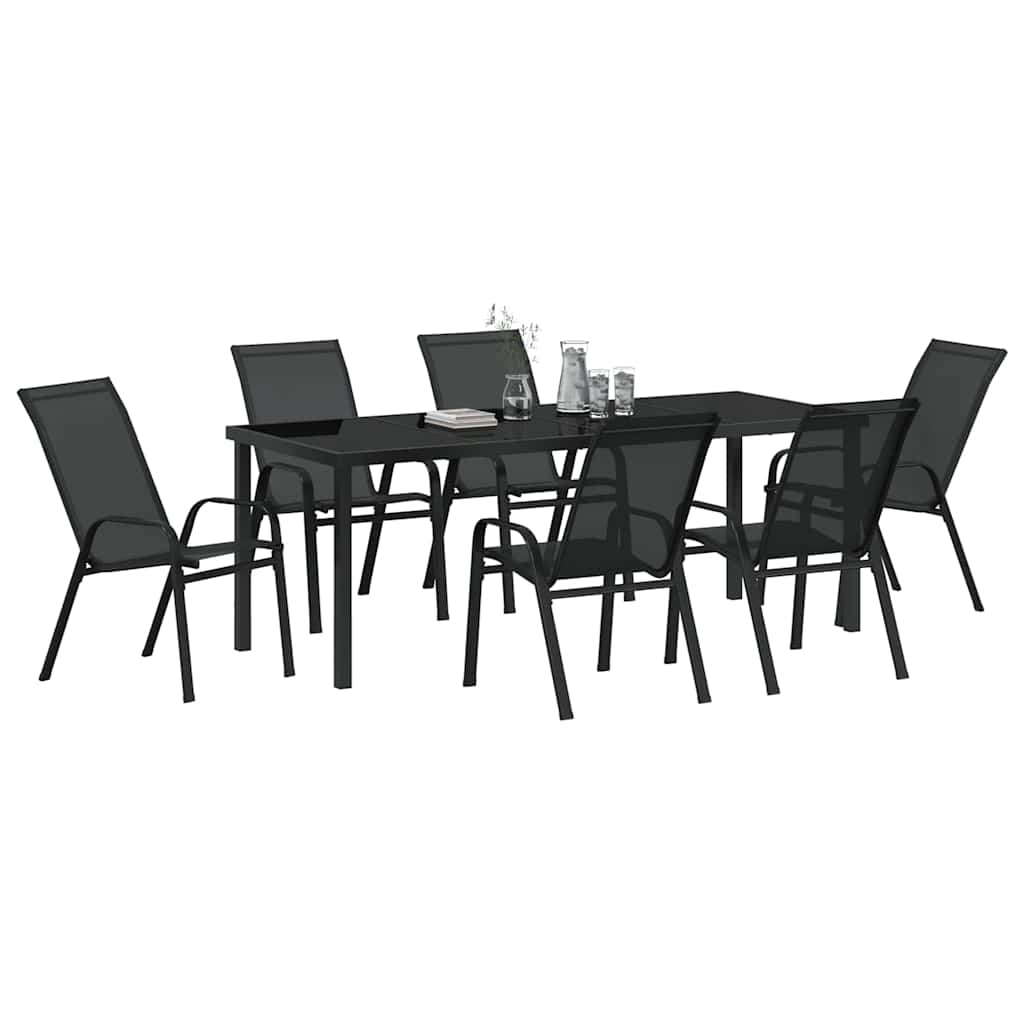 Garten Essgruppe 7 pcs Schwarz Pulverbeschichteter Stahl