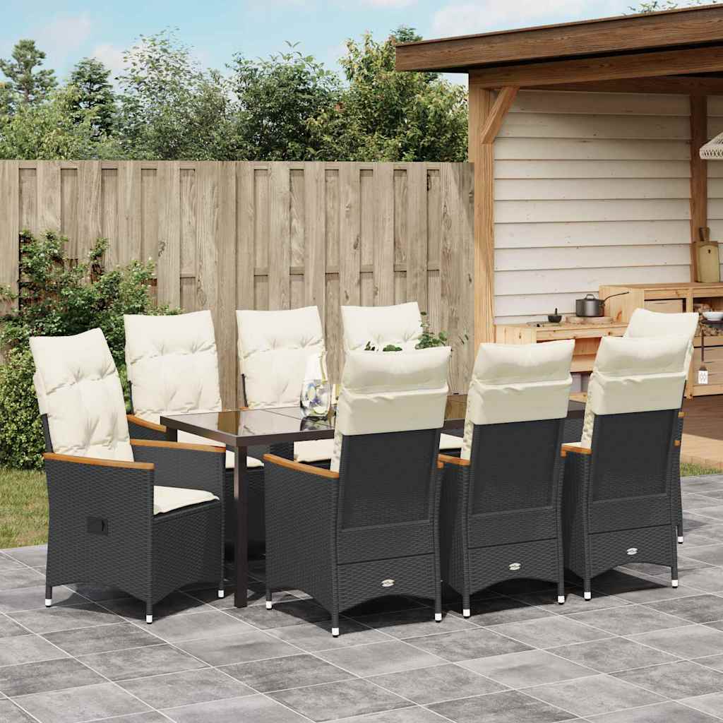 Garten Essgruppe mit Kissen 9 pcs Schwarz Poly-Rattan