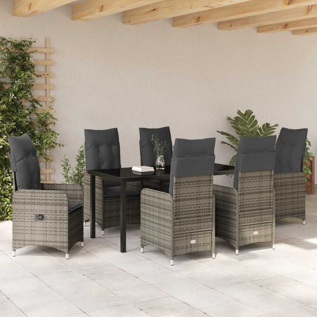Garten Essgruppe mit Kissen 7 pcs Grau Poly-Rattan