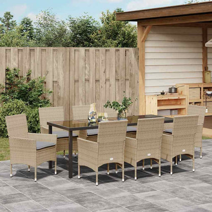 Garten Essgruppe mit Kissen 9 pcs Beige Poly-Rattan