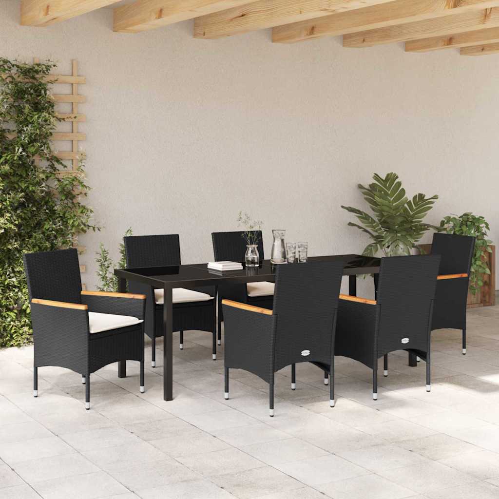 Garten Essgruppe mit Kissen 7 pcs Schwarz Poly-Rattan