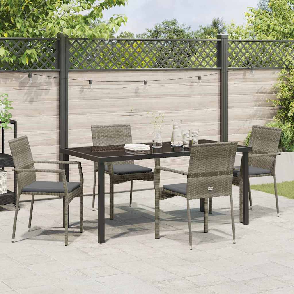 Garten Essgruppe mit Kissen 5 pcs Grau Poly-Rattan