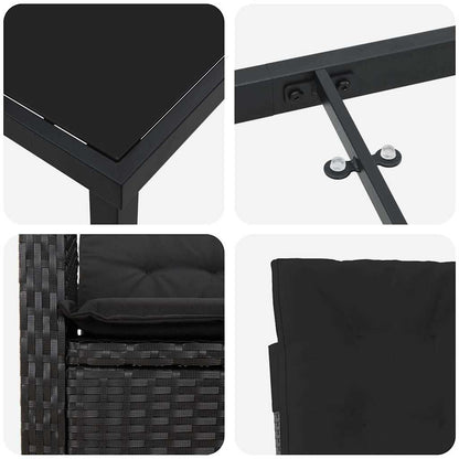 Garten Essgruppe mit Kissen 7 pcs Schwarz Poly-Rattan
