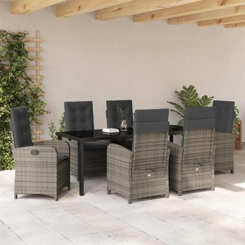 Garten Essgruppe mit Kissen 7 pcs Grau Poly-Rattan