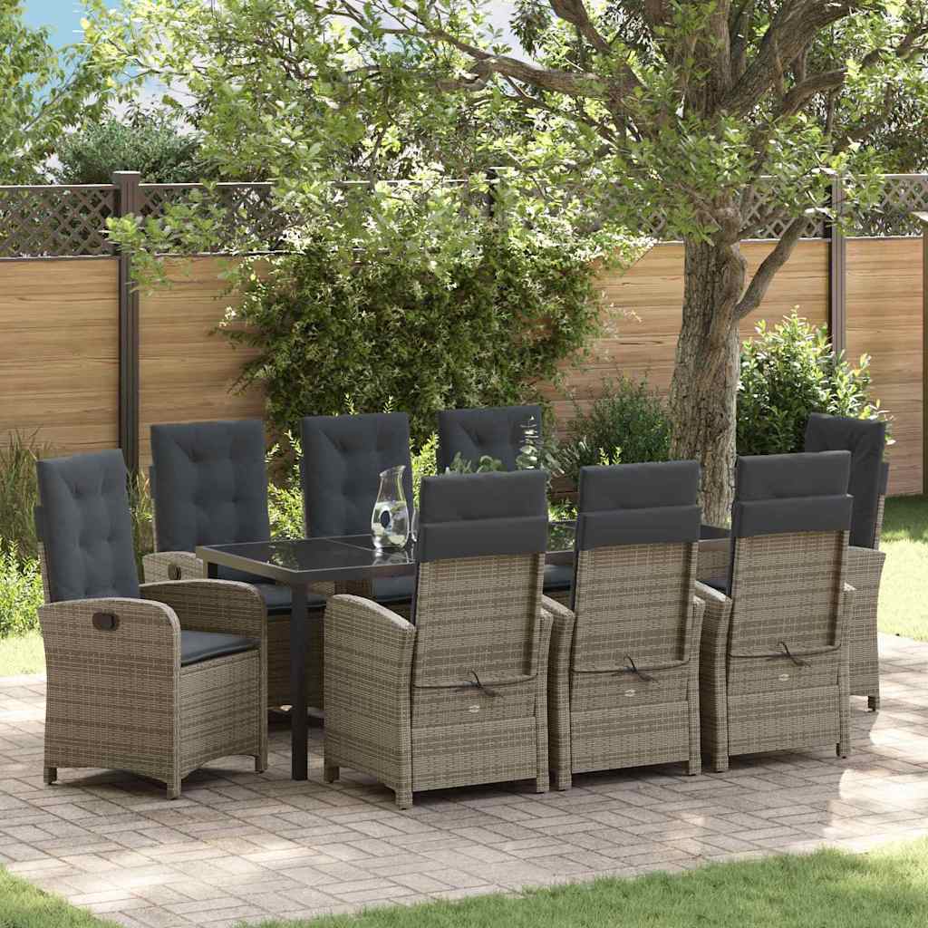 Garten Essgruppe mit Kissen 9 pcs Grau Poly-Rattan