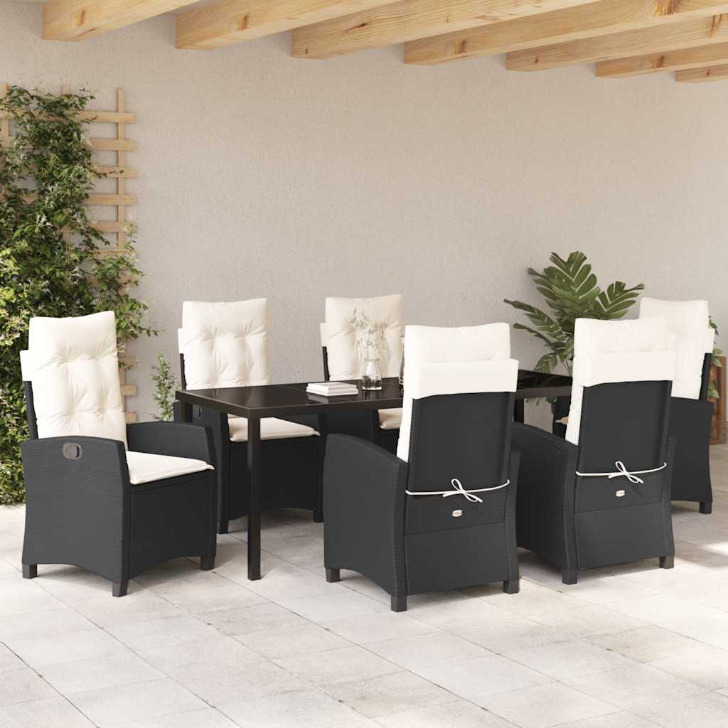 Garten Essgruppe mit Kissen 7 pcs Schwarz Poly-Rattan
